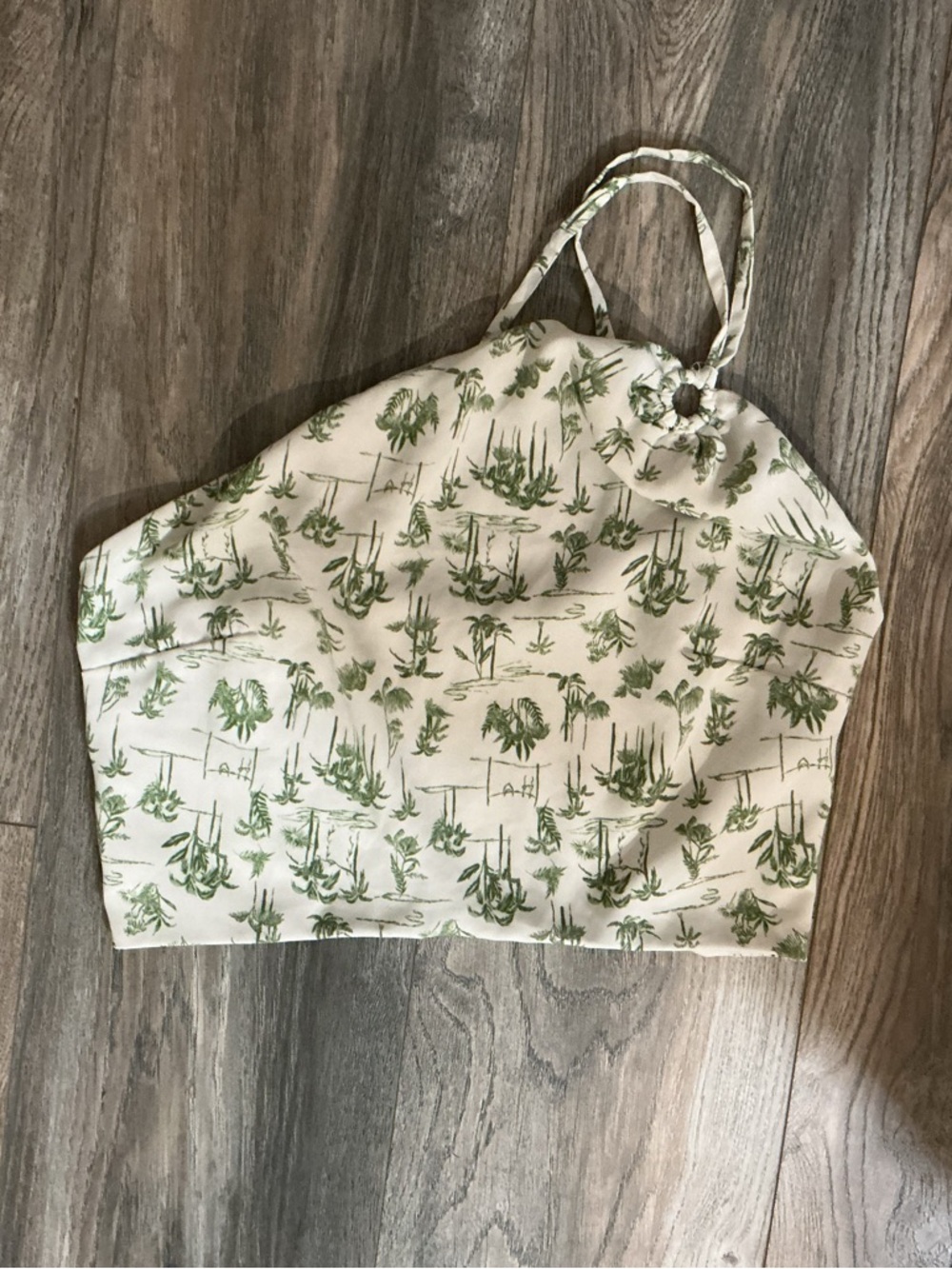 Green Palm Print One Shoulder Crop Top Medium Abercrombie and Fitch Beach